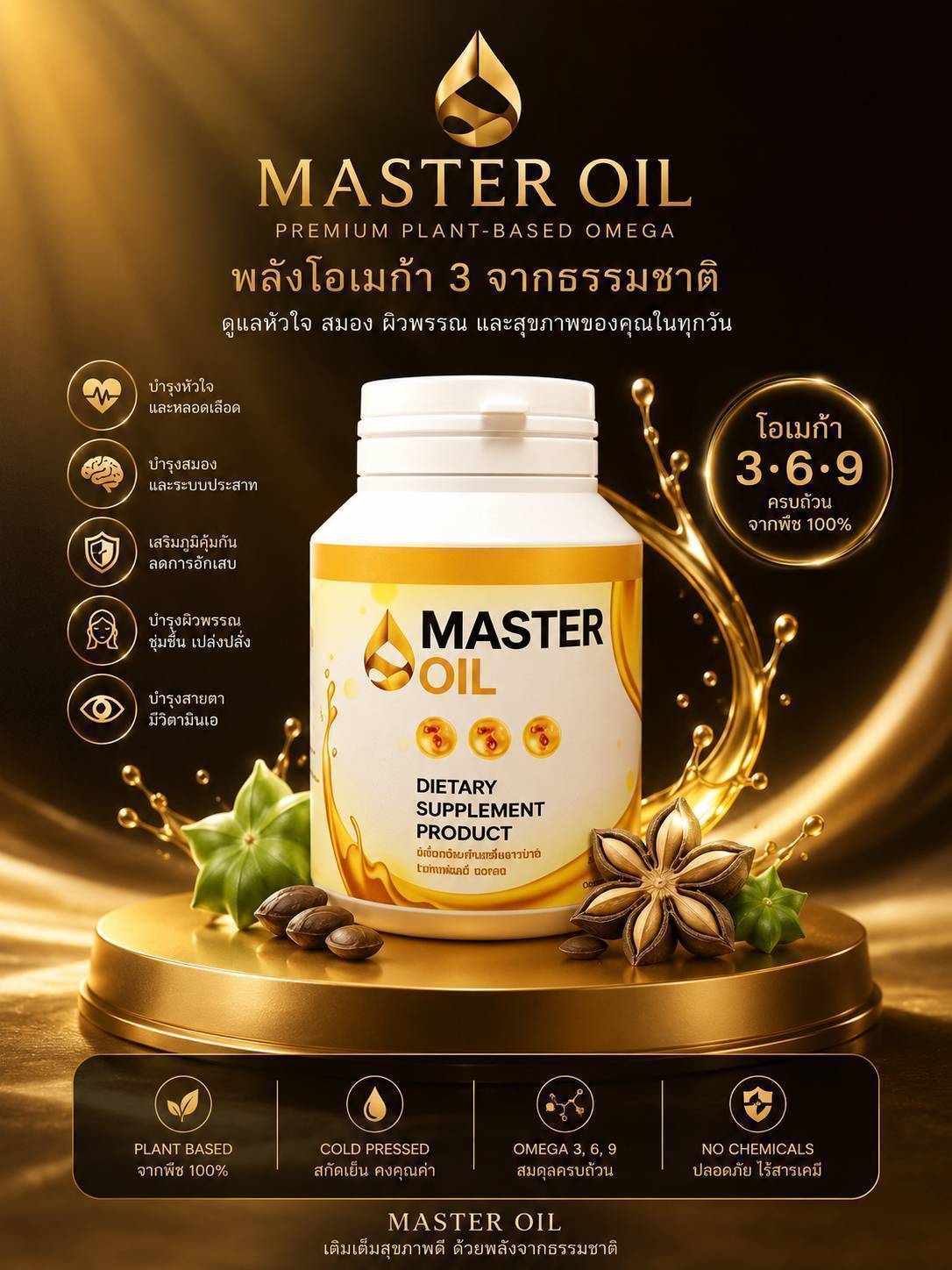 Master Oil ผลิตภัณฑ์เสริมอาหารโอเมก้า 3 6 9 จากพืช